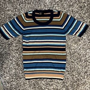 Marc By Marc Jacob INK BLUE MULTI Silk & Cashmere Blend Striped Sweater Top XS